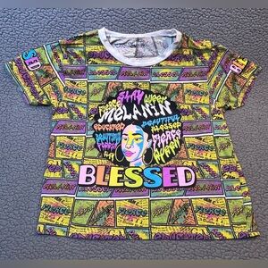 On Fire T Shirt Womens Size Large Graffiti Style Yellow And Purple